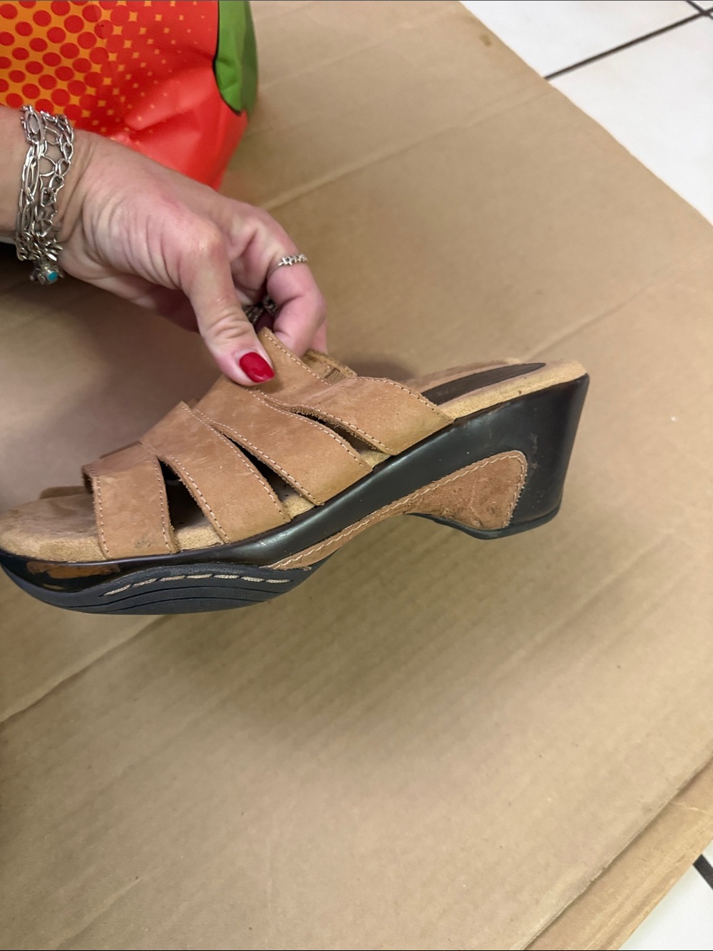 Charles David Tan Suede Wedge Slide Sandals